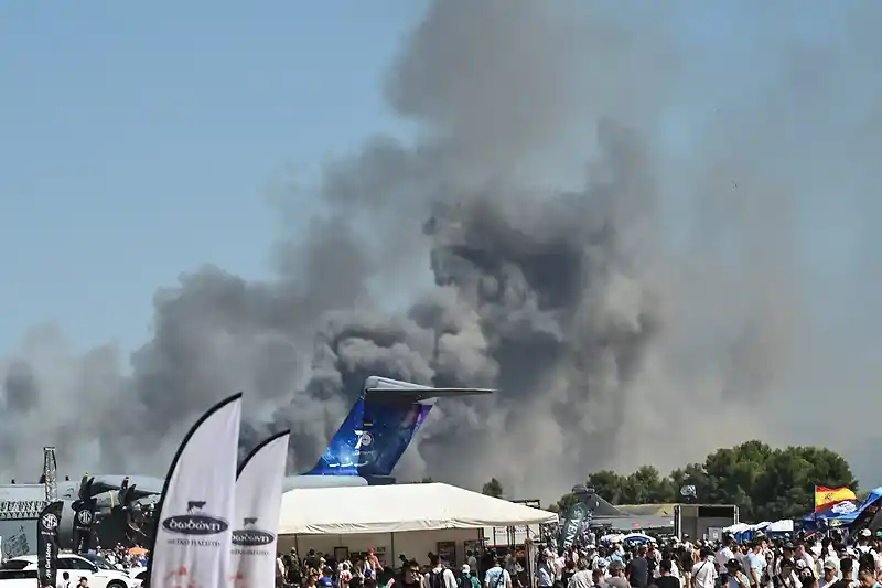 Greek air force jet crash starts huge fire at flying show near Athens