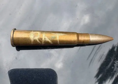 Bullet left on Victorian Labor minister’s car with ‘RAT’ etched on to it