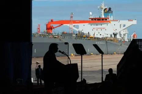 Trump shows off tanker with ‘1m barrels of oil’ and floats Venezuela as 51st state