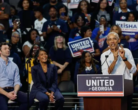 ‘They mobilized a whole government response to that joke’: Obama laughs off Trump attacks in rally for Ossoff